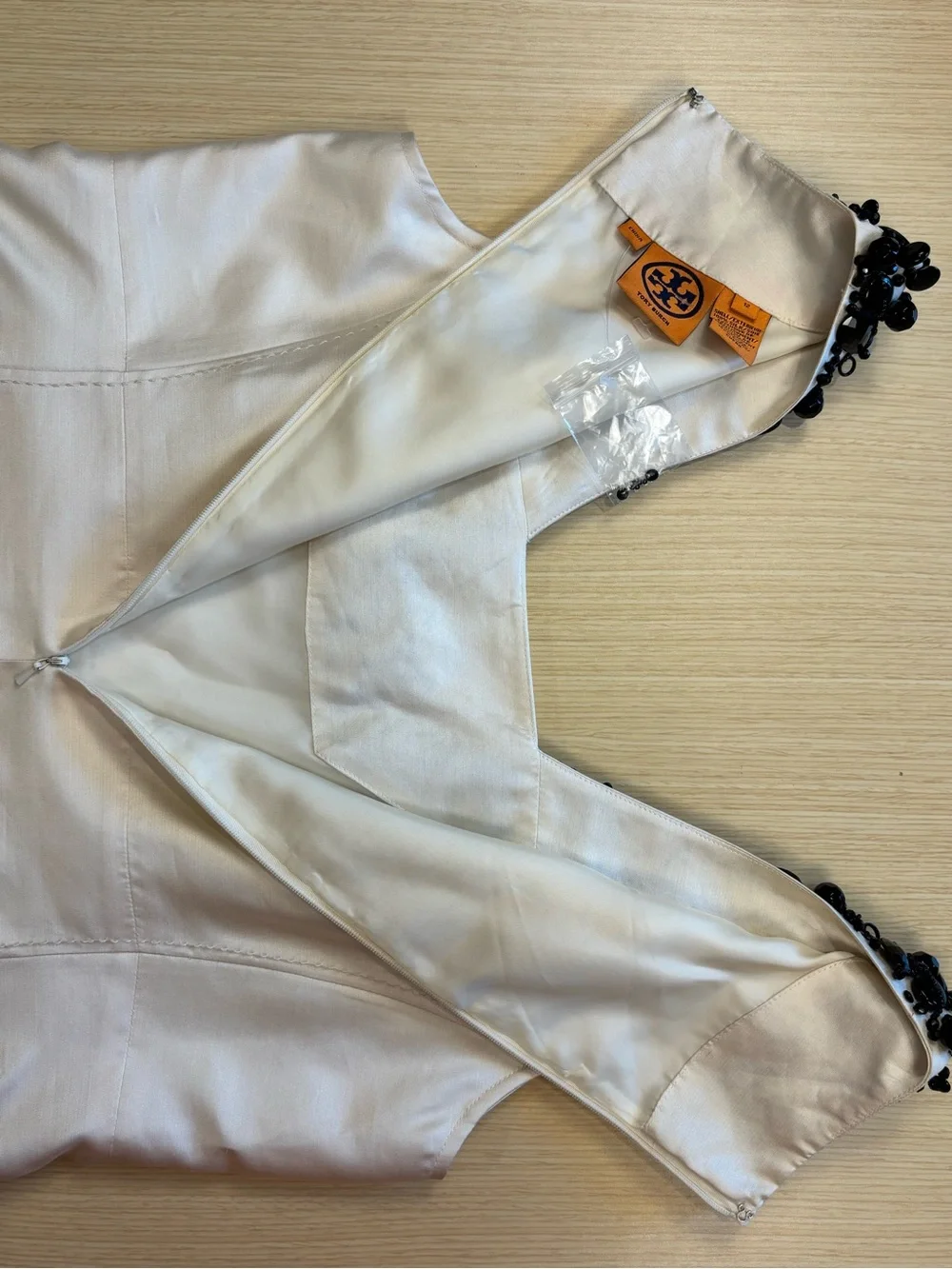 Tory Burch Grania Beaded Neck Silk Tank Top Ivory Cream Sz 12